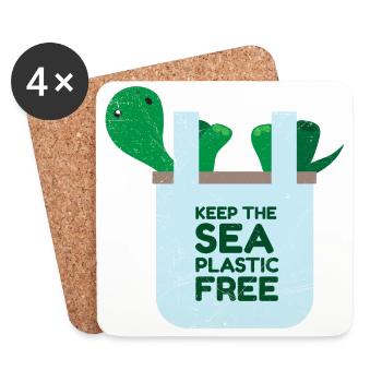Plastikfrei Keep the Sea Plastic Free Geschenkidee - Untersetzer (4er-Set) - Weiß - Vorne
