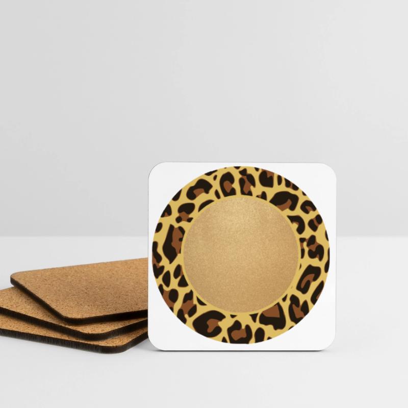 Leopard Pattern Leopard Print Circle Frame Name Coasters (set of 4)