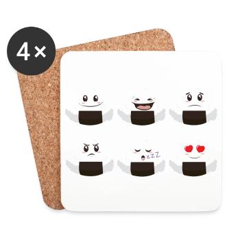 Onigiri Süße Emotion Kawaii Lustiges Geschenk - Untersetzer (4er-Set) - Weiß - Vorne
