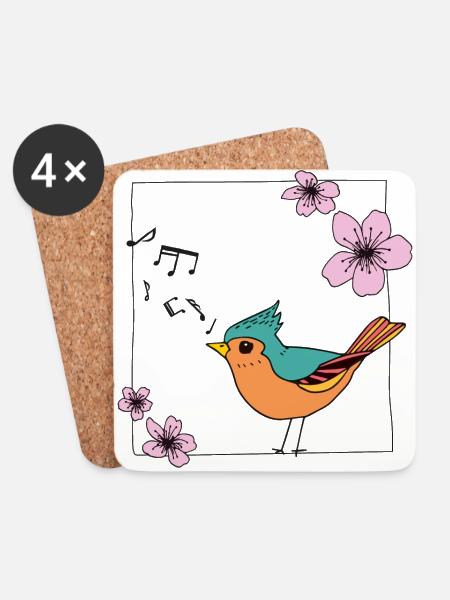 Singing bird - Coasters (set of 4) - white