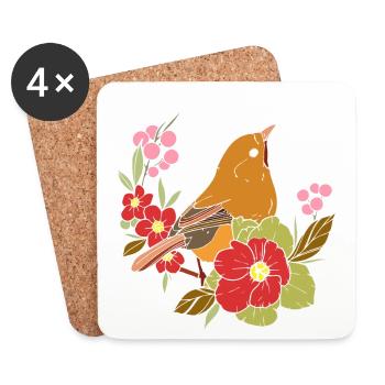 Spring bird in the flowers - Coasters (set of 4) - white - Front