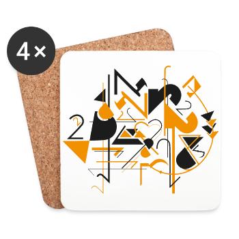 Art abstrait - numéro 2 - noir et orange - Dessous de verre (lot de 4) - blanc - Devant