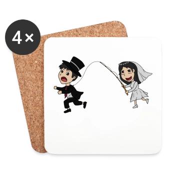 I'am on the Hook - Ich bin am Haken: Hochzeit - Untersetzer (4er-Set) - Weiß - Vorne