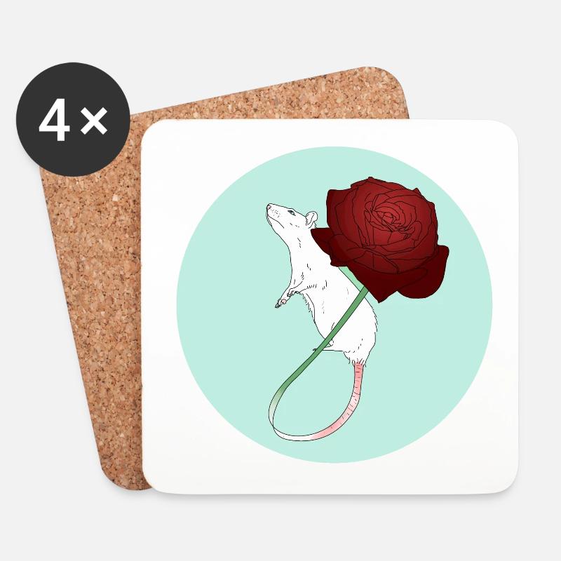 Weiße Ratte und Rote Rose - Untersetzer (4er-Set) - Weiß