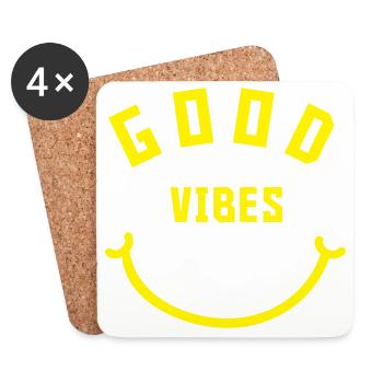 Good Vibes Great Idea Smile Neon Yellow - Coasters (set of 4) - white - Front
