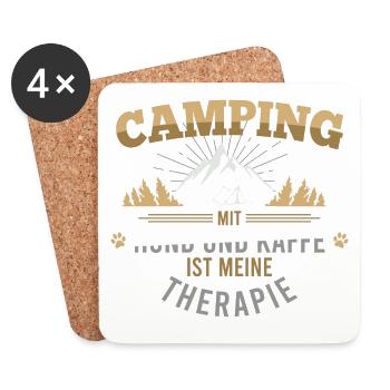 Camping mit Hund und Kaffe ist meine Therapie - Untersetzer (4er-Set) - Weiß - Vorne
