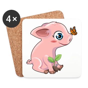 Cochon avec un papillon - Dessous de verre (lot de 4) - blanc - Devant