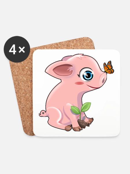 Schwein mit Schmetterling - Untersetzer (4er-Set) - Weiß