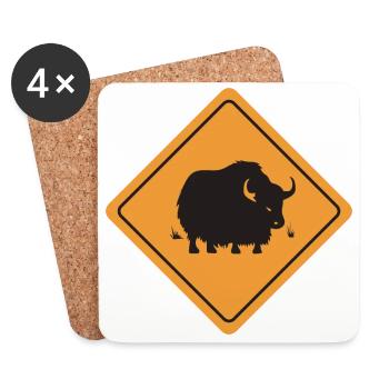 Panneau de signalisation attention yak Idée cadeau drôle - Dessous de verre (lot de 4) - blanc - Devant