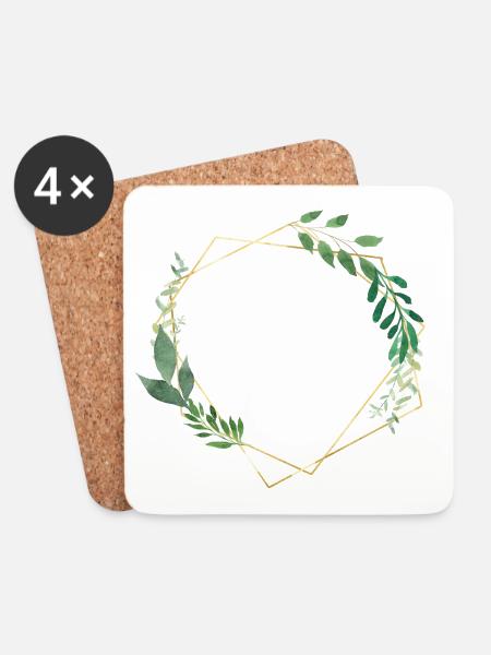Flora & Fauna Grün Gold personalisierbar - Untersetzer (4er-Set) - Weiß