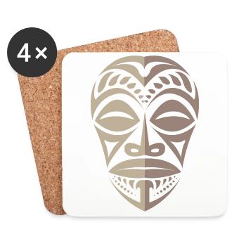 Tatouage tribal polynésien Tiki Face de Marquesa - Dessous de verre (lot de 4) - blanc - Devant