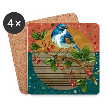 Oiseau - Dessous de verre (lot de 4) - blanc - Devant