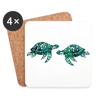 Maori tortue paire tatouage tribal polynésien - Dessous de verre (lot de 4) - blanc - Devant