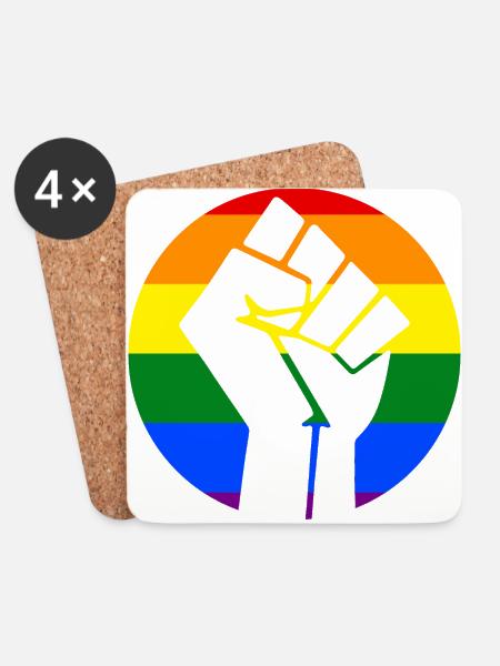 Rainbow Fist Circle - Coasters (set of 4) - white