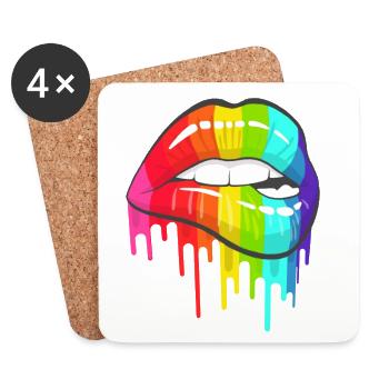 Regenbogenlippen - Untersetzer (4er-Set) - Weiß - Vorne