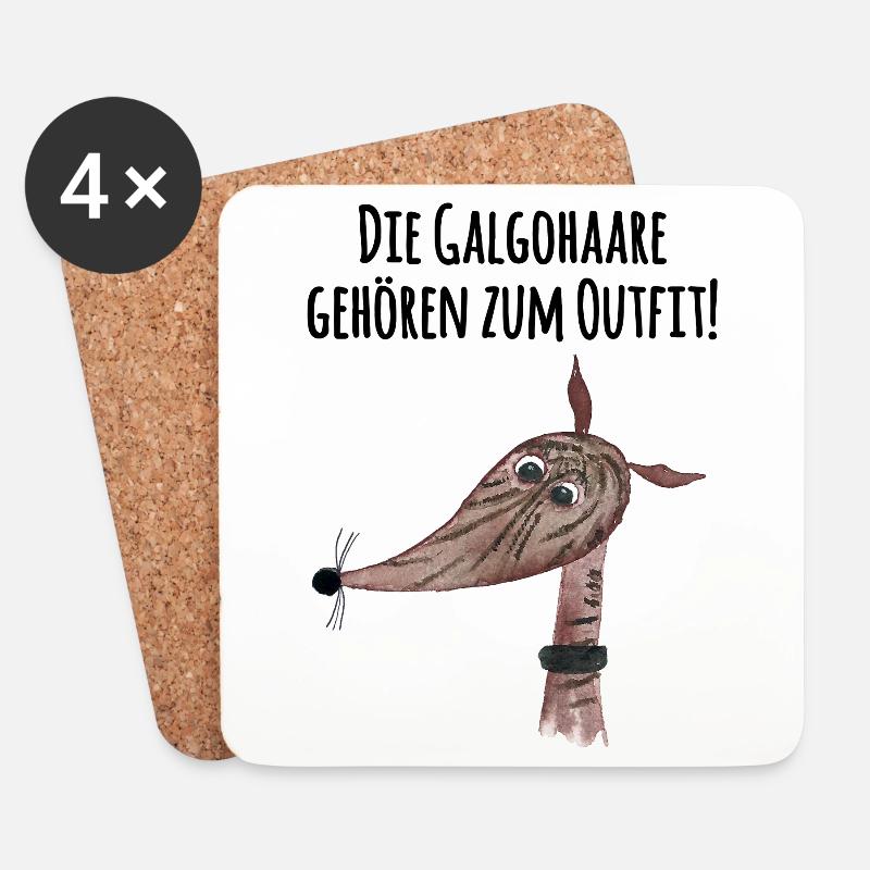 Galgohaare Outfit dunkelgestromter Galgo - Untersetzer (4er-Set) - Weiß