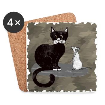 Chat et souris - Dessous de verre (lot de 4) - blanc - Devant