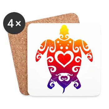 Maori Honu Turtle Love Tribal tattoo gift idea - Coasters (set of 4) - white - Front