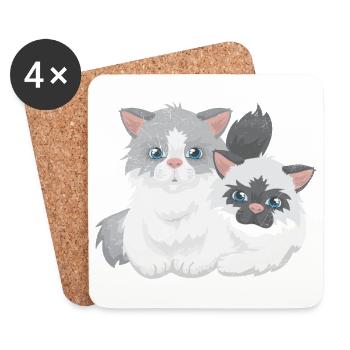 Ragdoll-Katzenpaar Katzenliebhaber Geschenkidee - Untersetzer (4er-Set) - Weiß - Vorne
