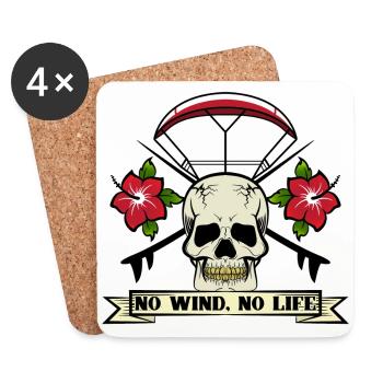 No Wind No Life Skull Surf Kite Kitesurf - Coasters (set of 4) - white - Front