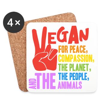 Vegan for peace compassion the planet, the people - Coasters (set of 4) - white - Front