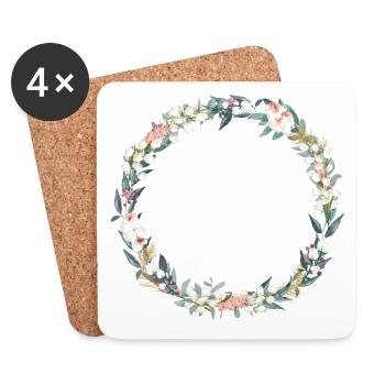Customizable floral wreath white green pink - Coasters (set of 4) - white - Front