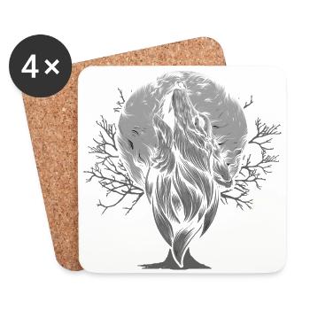 Loup-garou loup cadeaux pleine lune - Dessous de verre (lot de 4) - blanc - Devant