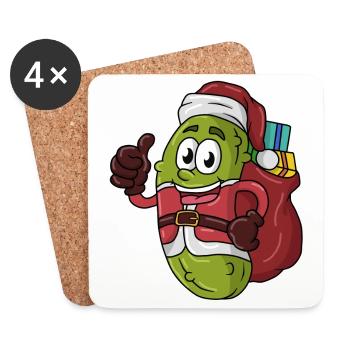 Frohe Weihnachten Merry Christmas Weihnachts Gurke - Untersetzer (4er-Set) - Weiß - Vorne