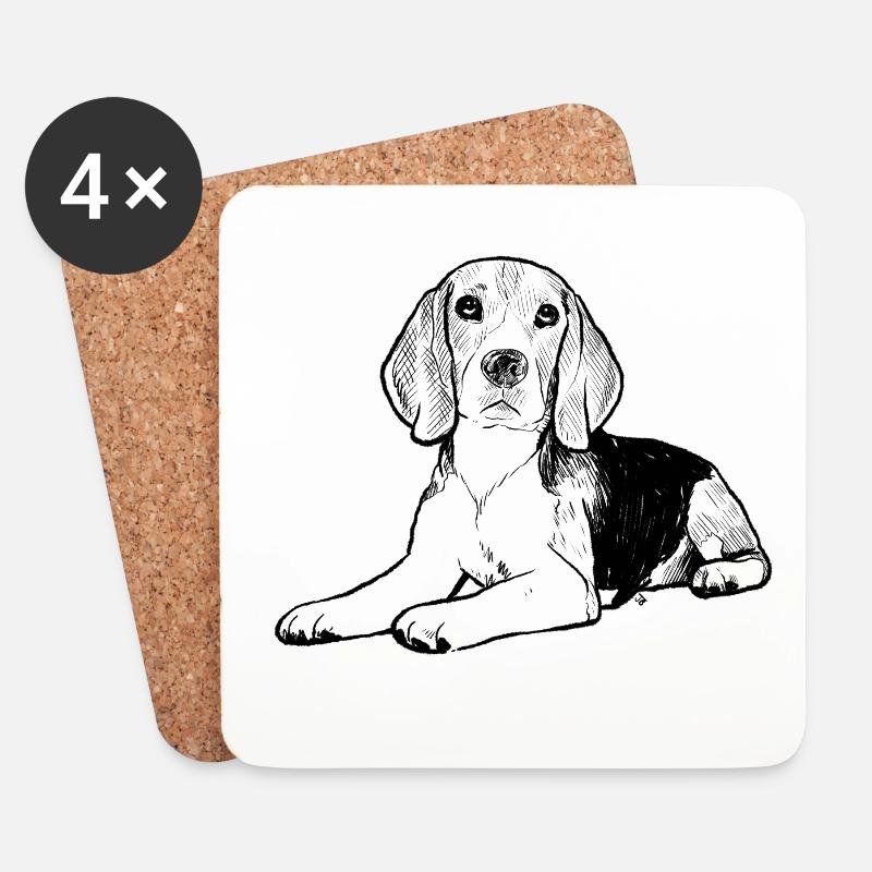 Beagle-Skizze - Untersetzer (4er-Set) - Weiß