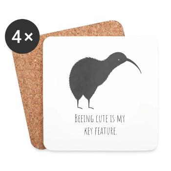 Süßer Kiwi Vogel "Süß sein ist mein key feature" - Untersetzer (4er-Set) - Weiß - Vorne