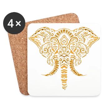 Elephant Mandala Orange Gold Yoga Chakra Gift - Coasters (set of 4) - white - Front
