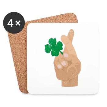 Cloverleaf finger crossed Good luck gift idea - Coasters (set of 4) - white - Front