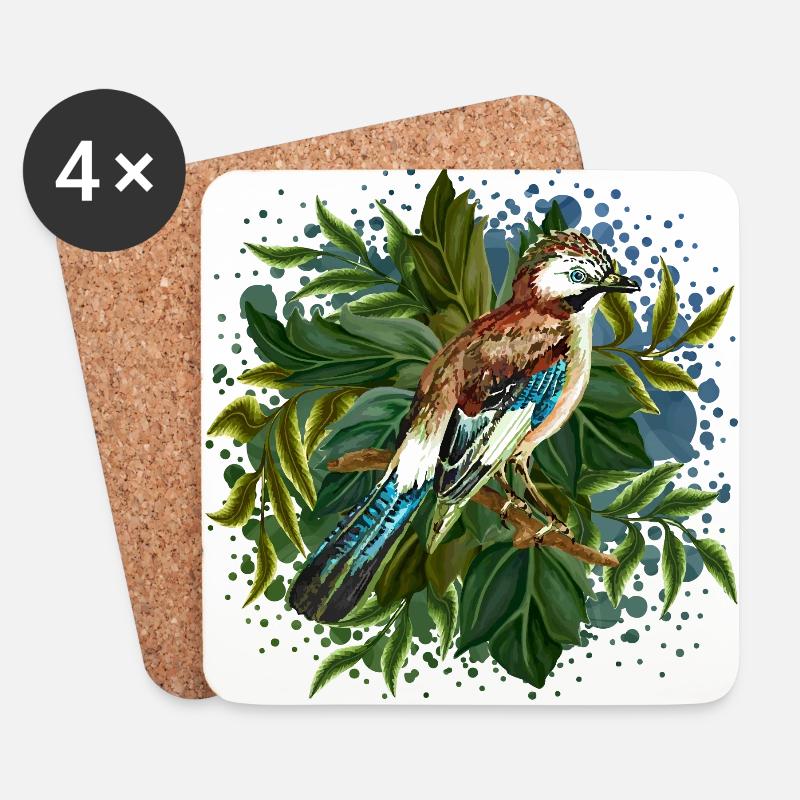 Bunter Vogel - Untersetzer (4er-Set) - Weiß