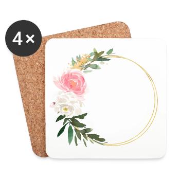 Blumen Bouquet Kreis -personalisierbar - Untersetzer (4er-Set) - Weiß - Vorne