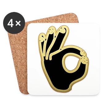 OK Sign Gold and Black Cool Okay Hand Salute - Coasters (set of 4) - white - Front