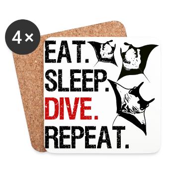 Eat Sleep Dive Repeat - Manta Essaim - Dessous de verre (lot de 4) - blanc - Devant