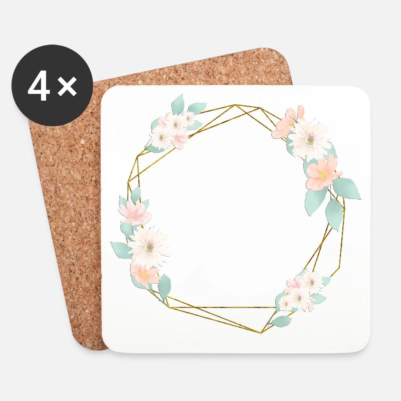 Blumen Geometrisch Personalisierbar - Untersetzer (4er-Set) - Weiß