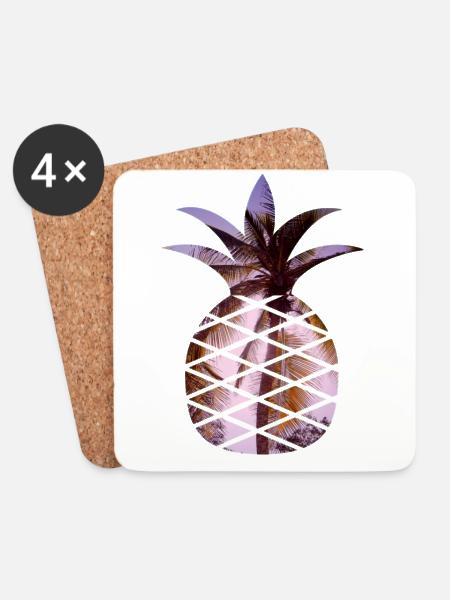 Ananas Palmen Freizeit Sommer - Untersetzer (4er-Set) - Weiß