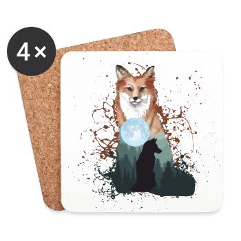Fuchs Hund Wolf mit Vollmond Mond Natur Geschenk - Untersetzer (4er-Set) - Weiß - Vorne