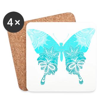 Blue Mandala Butterfly Butterfly - Coasters (set of 4) - white - Front