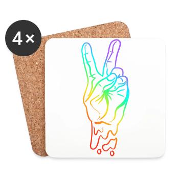 Frieden Peace Handzeichen Regenbogen Farben - Untersetzer (4er-Set) - Weiß - Vorne