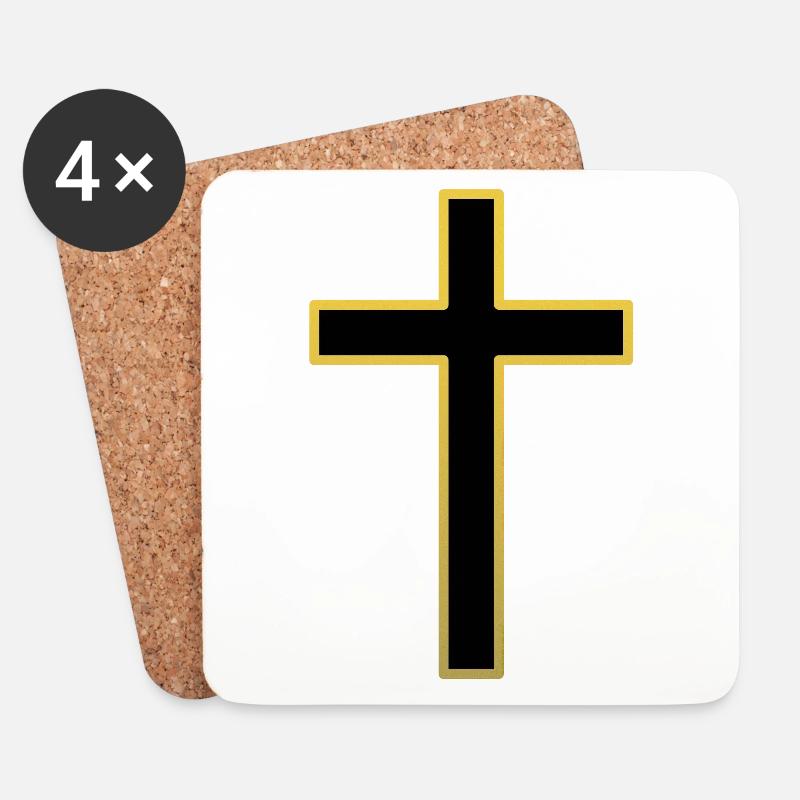 Schwarz-Gelb-Kreuz-Kirche Jesus Christus Cool - Untersetzer (4er-Set) - Weiß