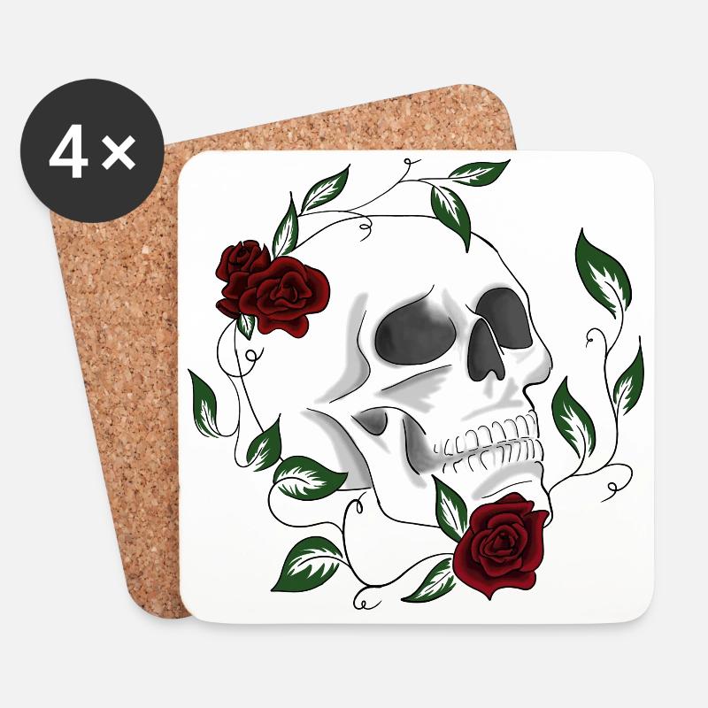 Totenkopf Schädel mit Rosen X#02 - Untersetzer (4er-Set) - Weiß