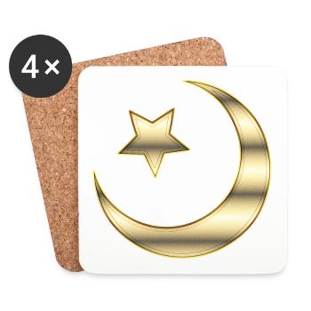 Islam: le croissant de lune et l'étoile - plaqué or - Dessous de verre (lot de 4) - blanc - Devant