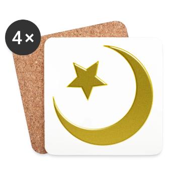 Islam: le croissant de lune et l'étoile - Sandy Gold - Dessous de verre (lot de 4) - blanc - Devant