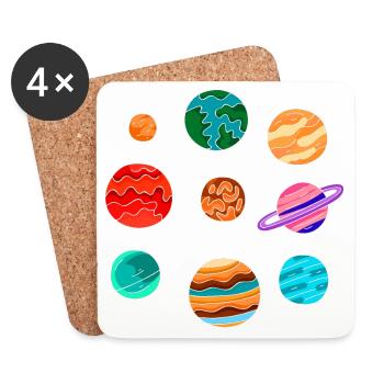 Système solaire avec les planètes Univers du système solaire - Dessous de verre (lot de 4) - blanc - Devant