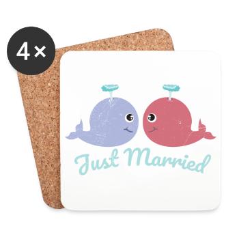 Fisch Zwei Wale haben gerade geheiratet Geschenk - Untersetzer (4er-Set) - Weiß - Vorne