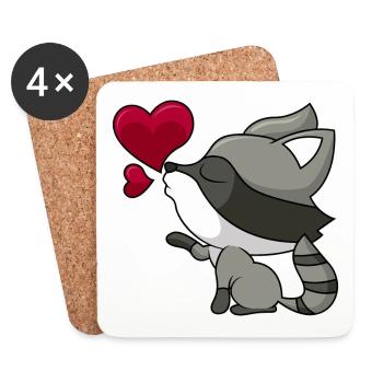 Cute raccoon with heart and love gift - Coasters (set of 4) - white - Front