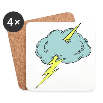Thunder! Lightning Storm with Cloud - Coasters (set of 4) - white - Front