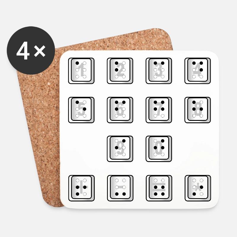Braille-Computer-Schlüsselnummern - Untersetzer (4er-Set) - Weiß